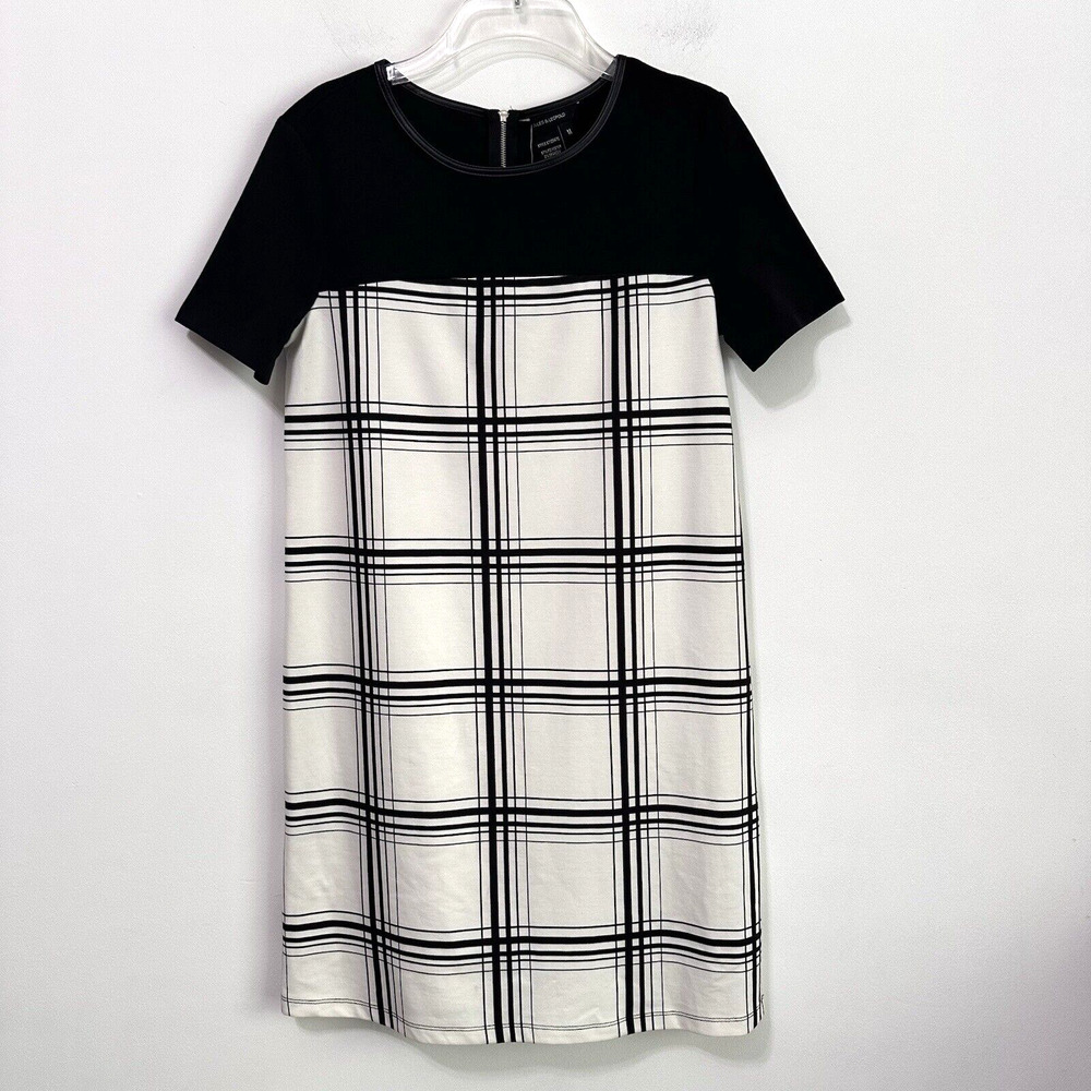 Jules & Leopold Shift Dress M Black White Short Sleeve Stretch Party Classic NEW